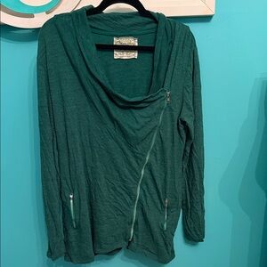 Green Asymmetrical Zipper Women Top